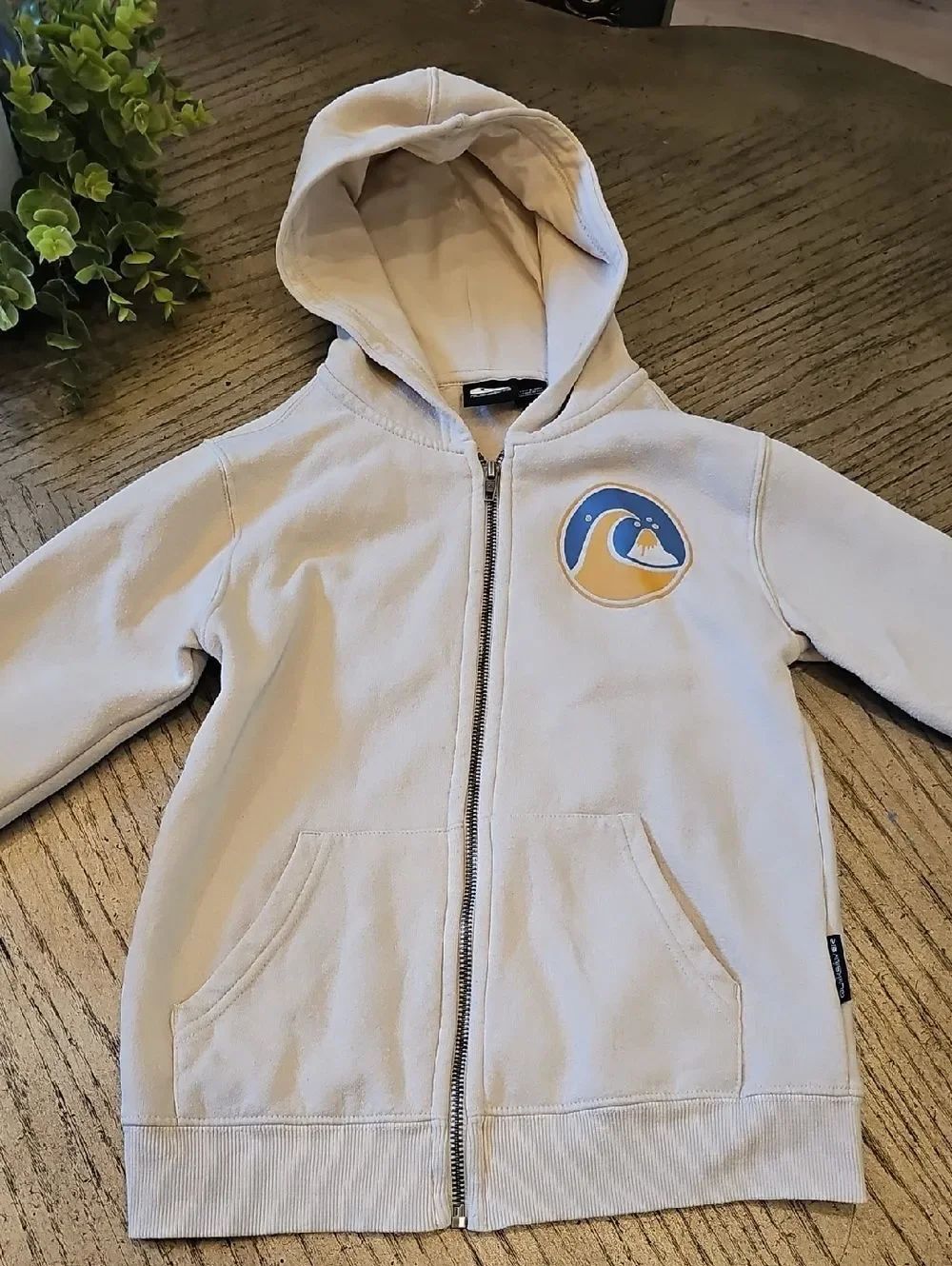 Quiksilver Kids Cream Zip Hoodie with Wave Patch Size S
